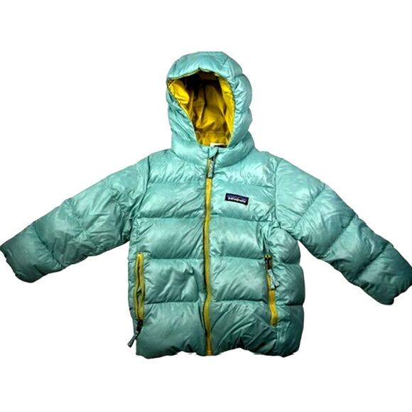 Patagonia Baby Hi-Loft Down Sweater Hoody Puffer | Girls 3T, Green 60494 - Picture 2 of 10